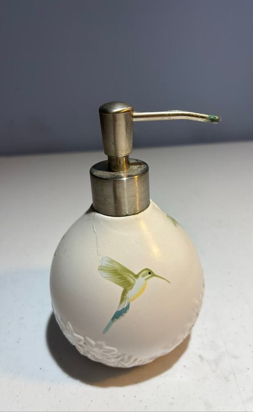 Vintage Frosted Glass Hummingbird Soap Lotion Dispenser